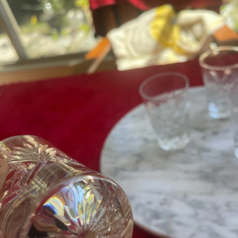 Vintage Set of 4 Webb England crystal St Andrews whiskey glasses signed